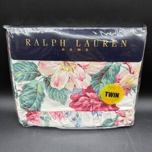 Vintage Ralph Lauren Flat Sheet Twin White‎ Lorraine Floral Cotton Cottage Boho